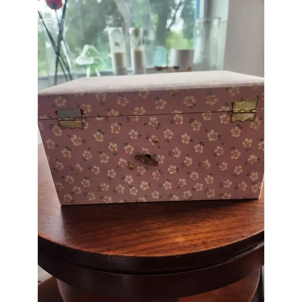 Vintage 1970s Ballerina Music Jewelry Box Love Story Pink Floral Japan